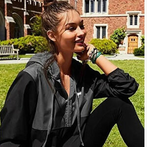 Victoria's Secret PINK Black and Gray Hooded Windbreaker Ladies Jacket, M/L